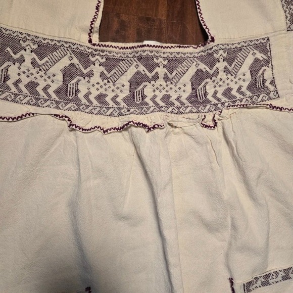 Vtg Mexican Huipil Dress Hand Embroidered Horse on Rider Oaxacan Tunic Pockets - Picture 4 of 13